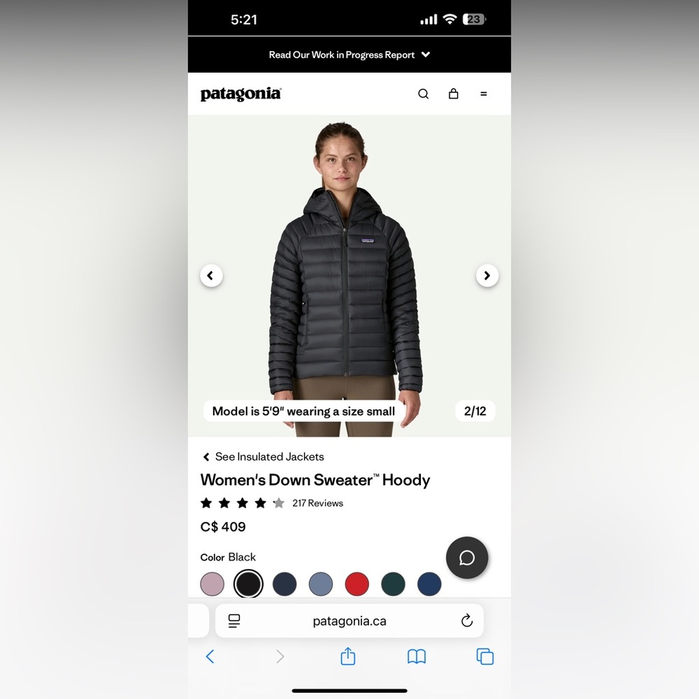 Patagonia Women's Black Insulated Hoody
